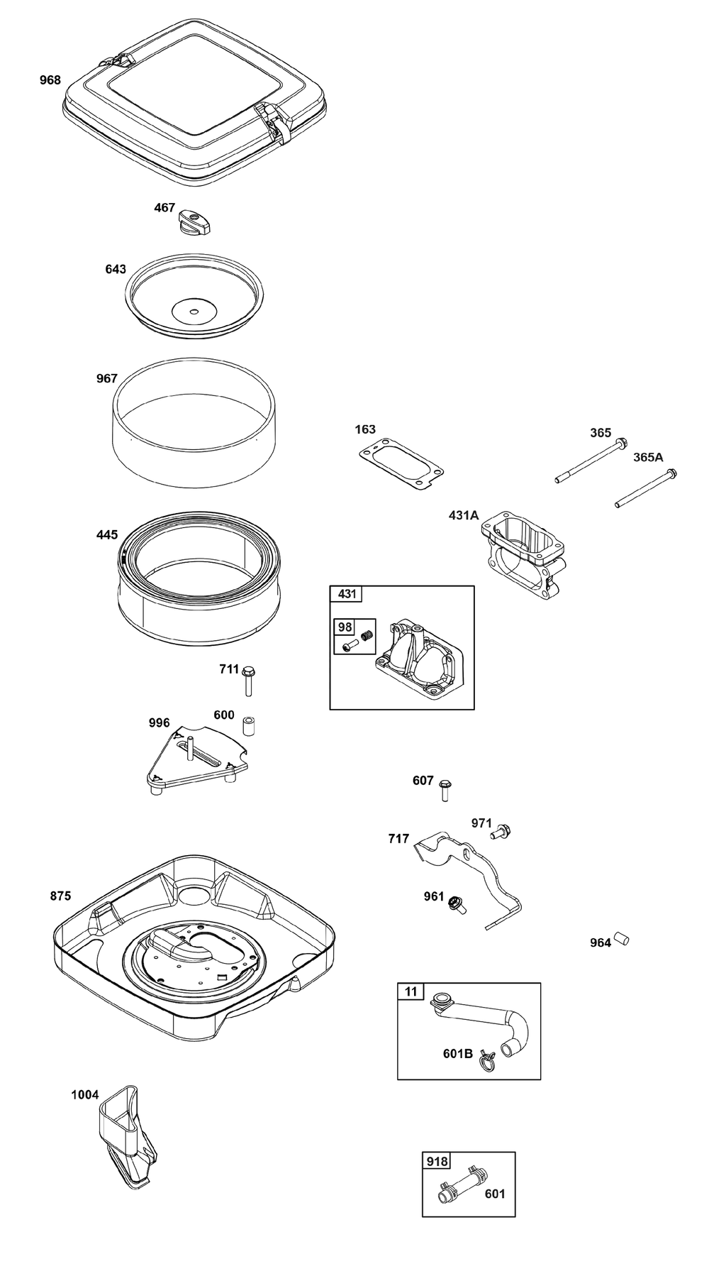 Air Cleaner Group Diagram and Parts List for 386442-0467-G1  Briggs and Stratton Engine